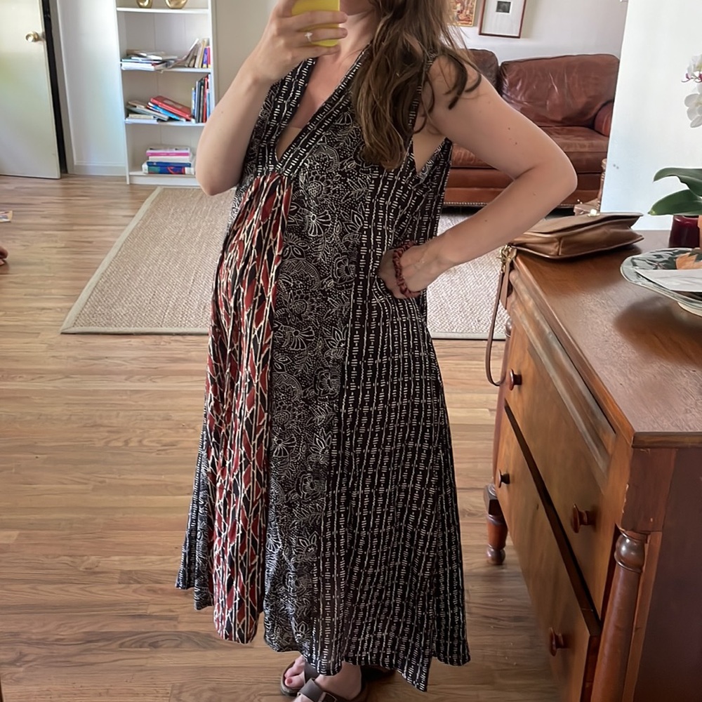 Cost Plus World Market Black Maxi Dress with Red Accent Panels